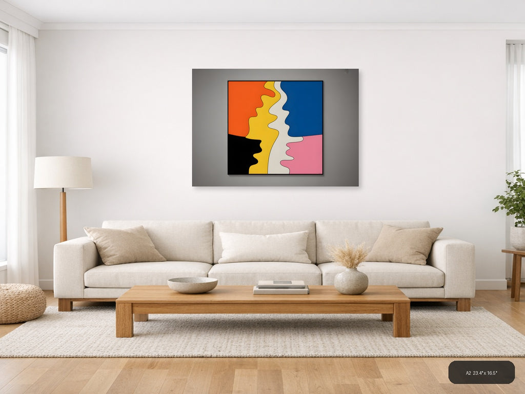 Colorful Pop Art Profile Faces Wall Art — A2 / Living Room