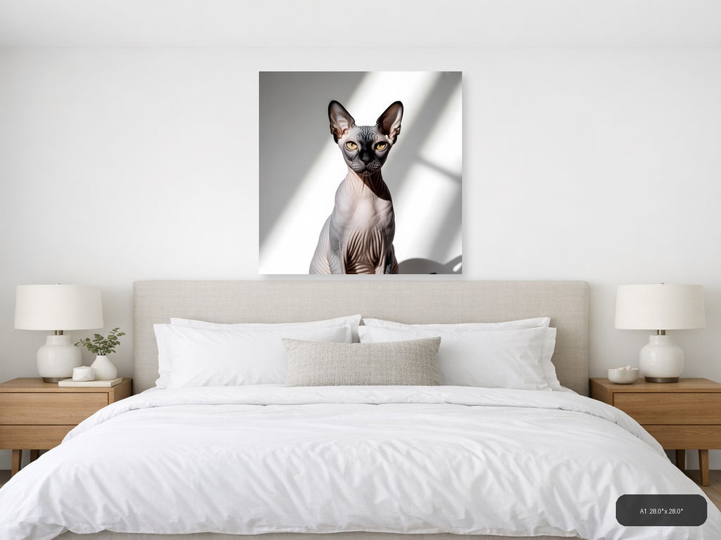 Sphynx Cat Portrait Minimalist Wall Art — A1 / Bedroom