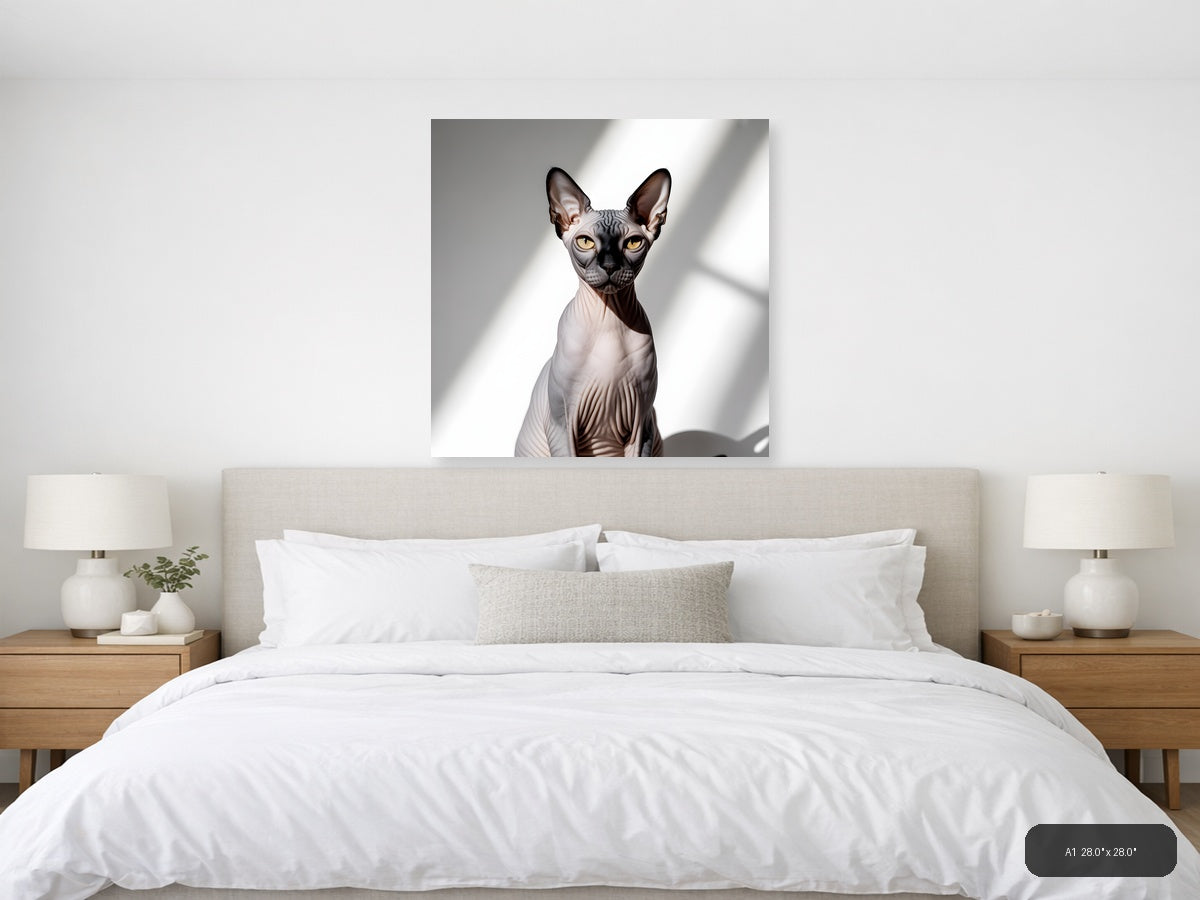 Sphynx Cat Portrait Minimalist Wall Art — A1 / Bedroom