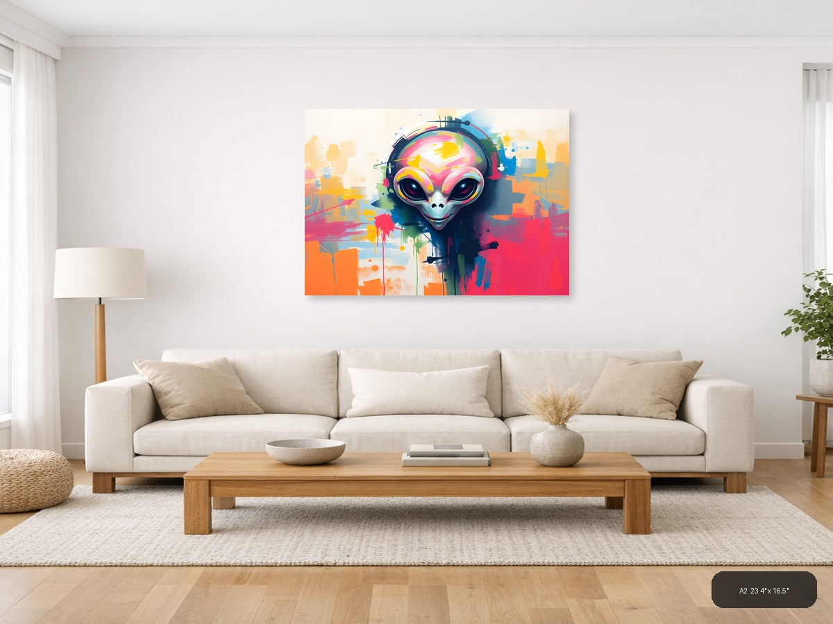 Colorful Alien with Headphones Abstract Wall Art — A2 / Living Room