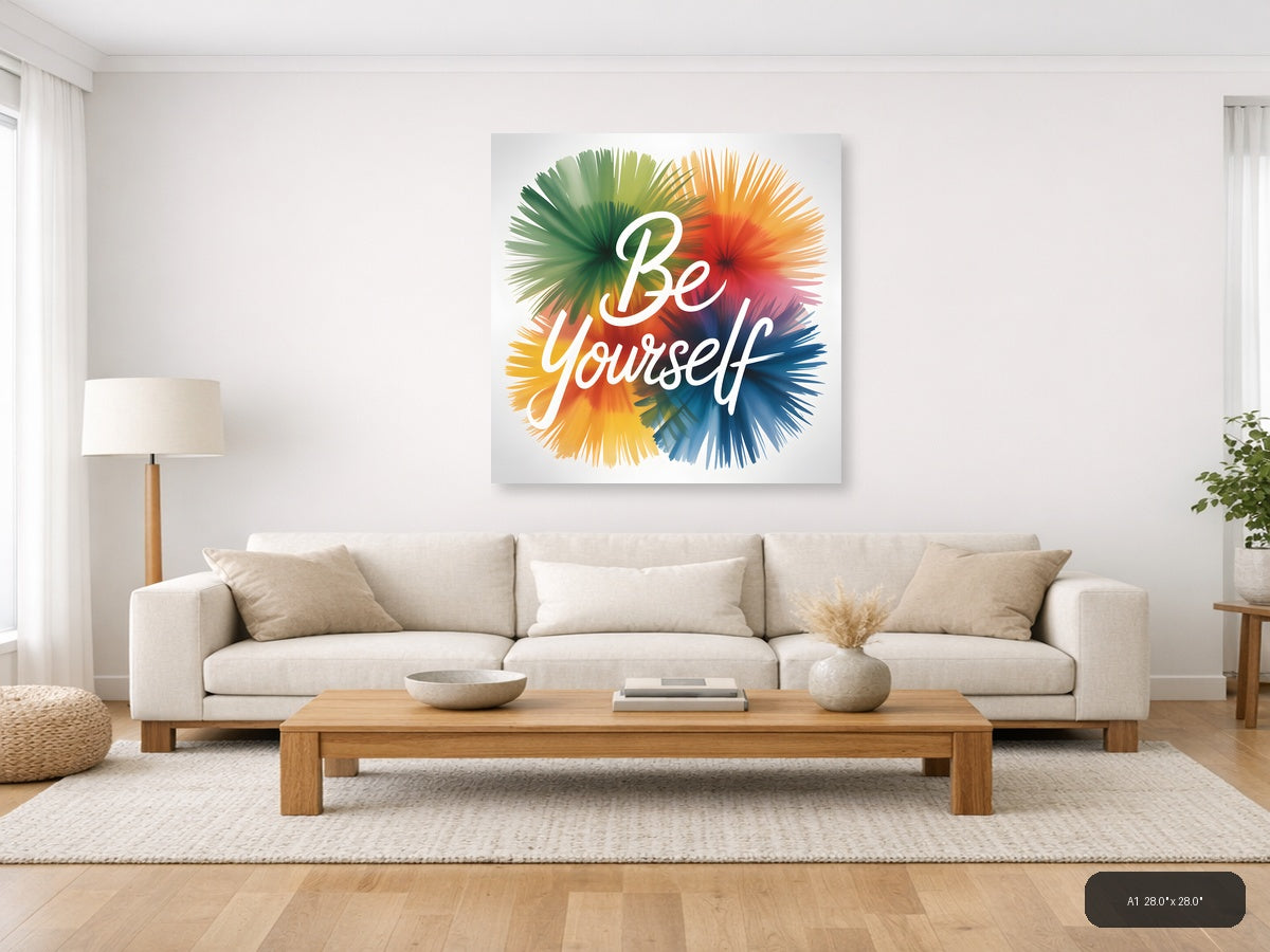 Be Yourself Watercolor Rainbow Burst Square Wall Art — A1 / Living Room