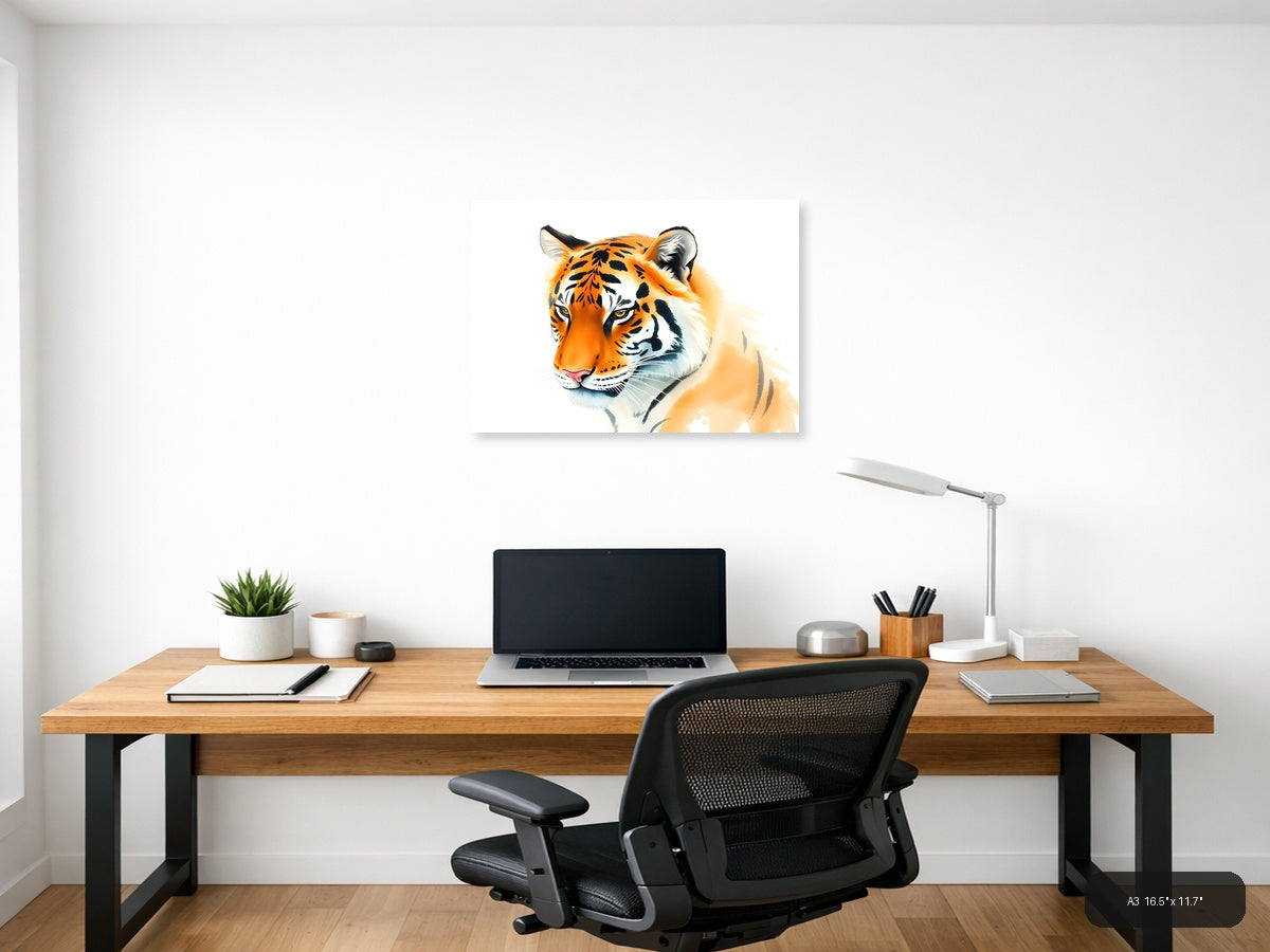 Tiger Portrait Watercolor Wall Art — A3 / Office