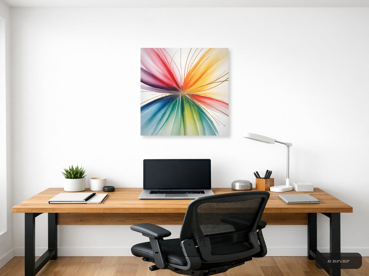 Rainbow Watercolor Sunburst Abstract Wall Art — A2 / Office