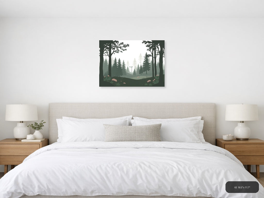 Misty Forest Cross Minimalist Landscape Wall Art — A3 / Bedroom