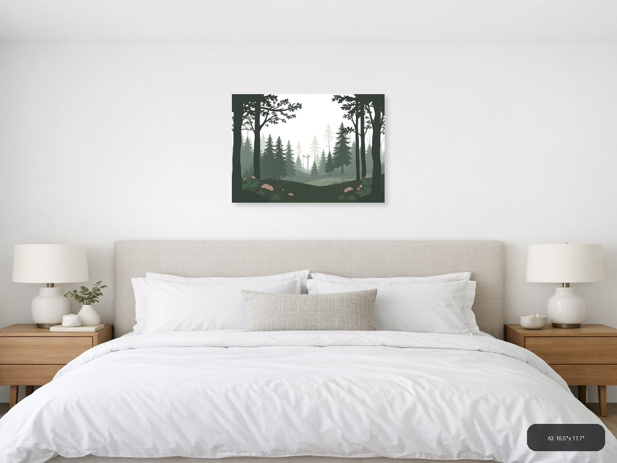Misty Forest Cross Minimalist Landscape Wall Art — A3 / Bedroom