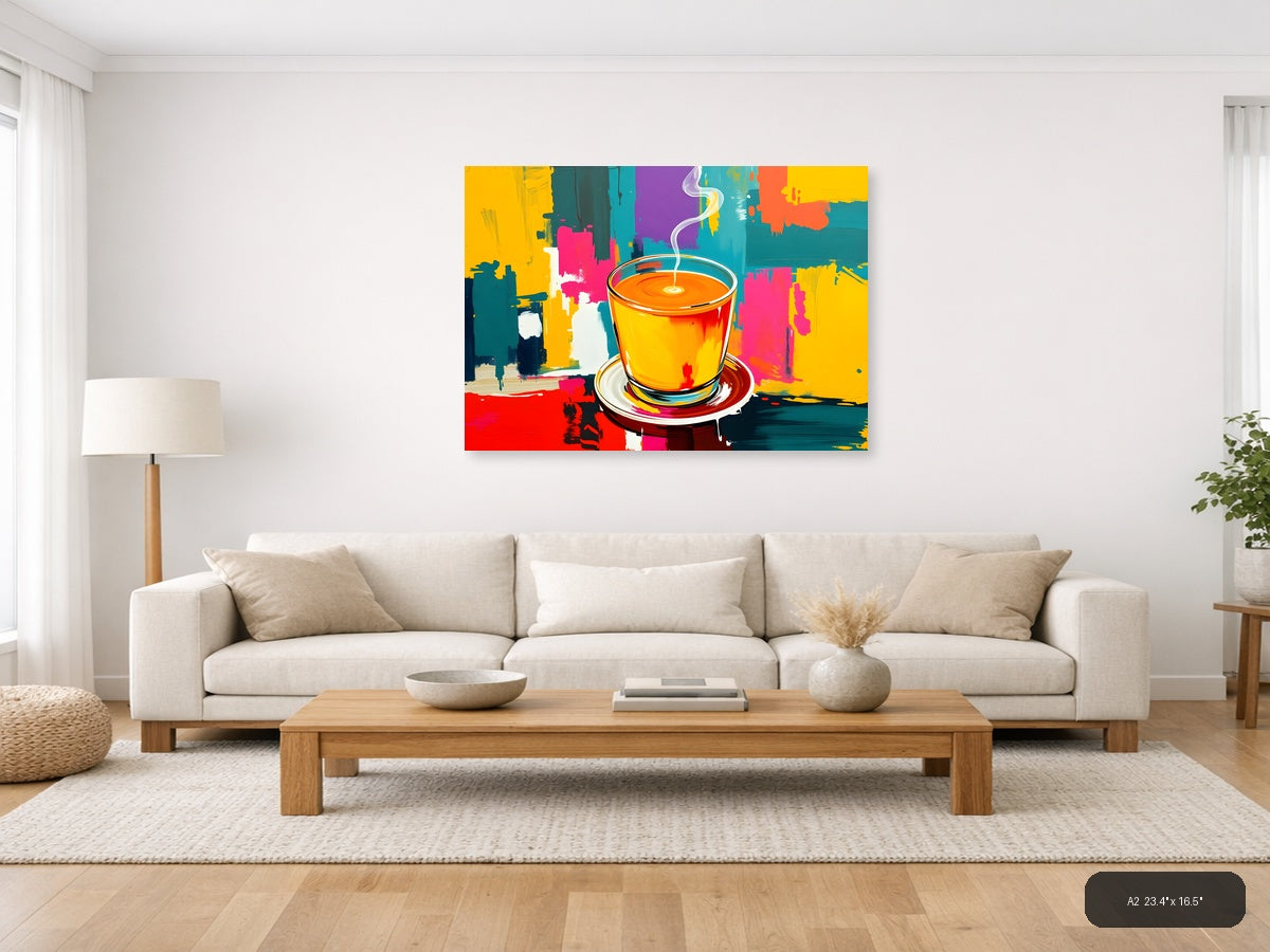 Vibrant Coffee Cup Abstract Pop Art Wall Art — A2 / Living Room