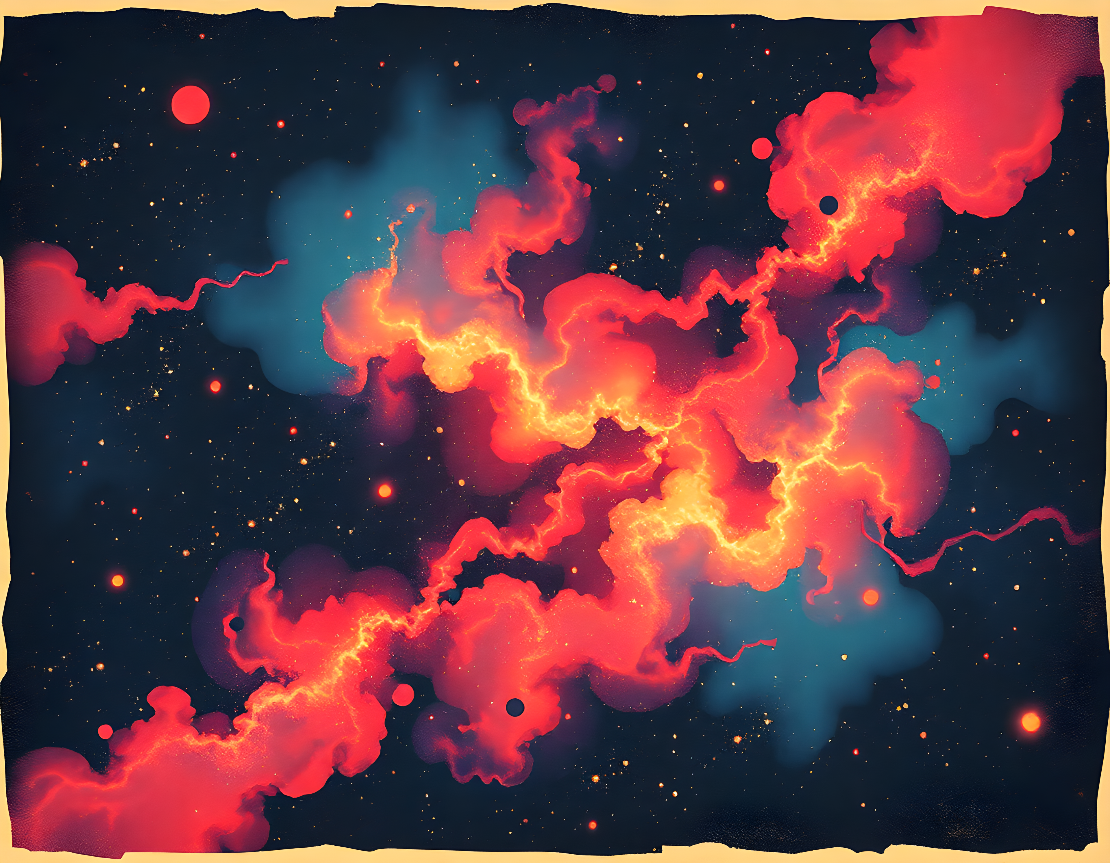 Vintage Cosmic Nebula Red Orange Galaxy Wall Art