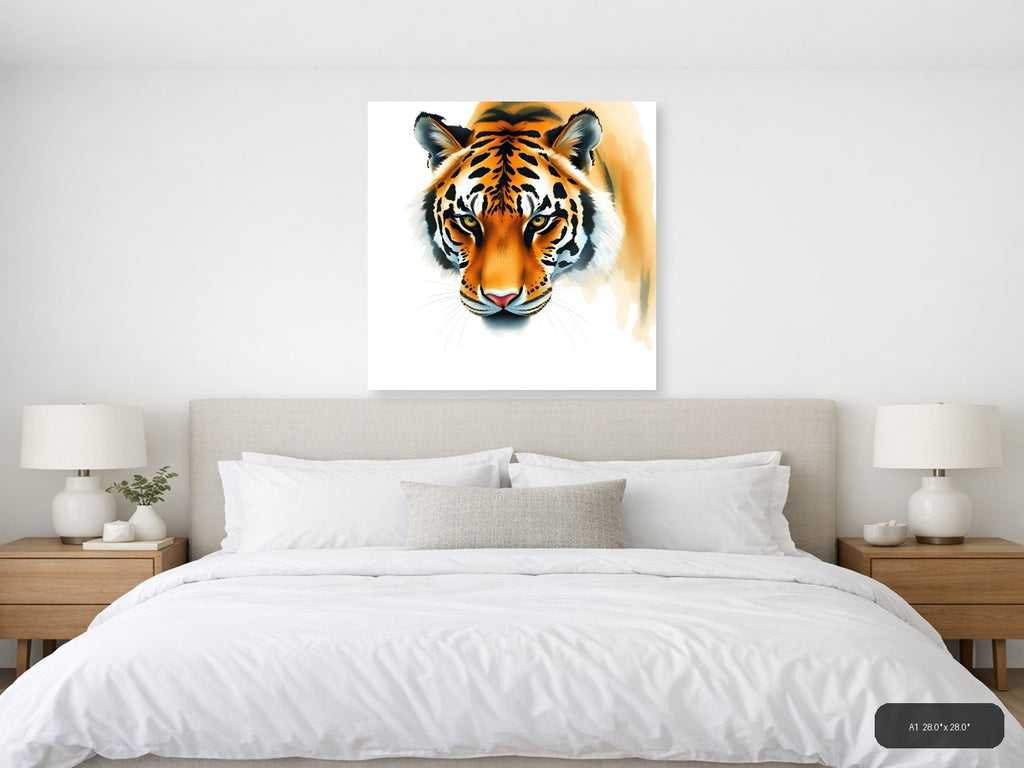 Tiger Face Watercolor Portrait Square Wall Art — A1 / Bedroom