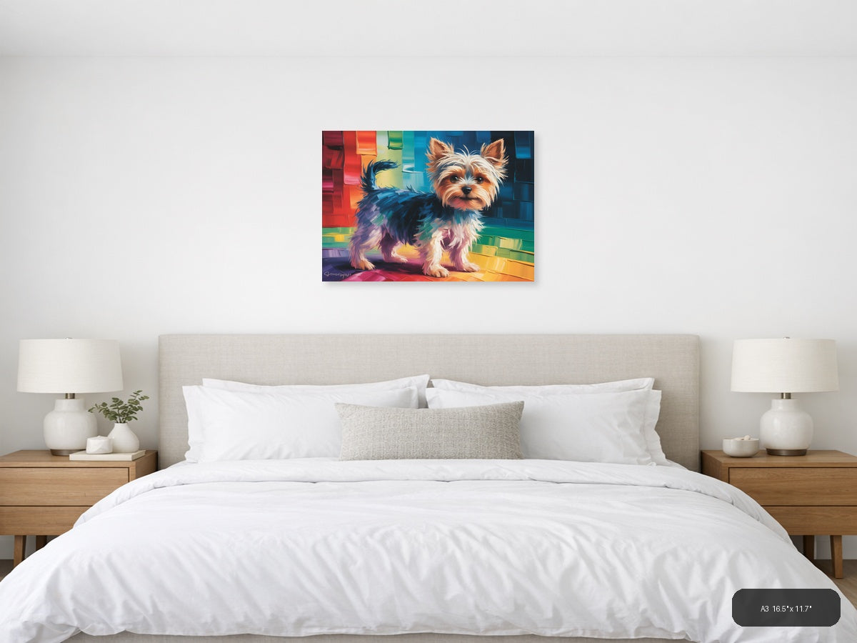 Colorful Abstract Yorkshire Terrier Portrait Wall Art — A3 / Bedroom