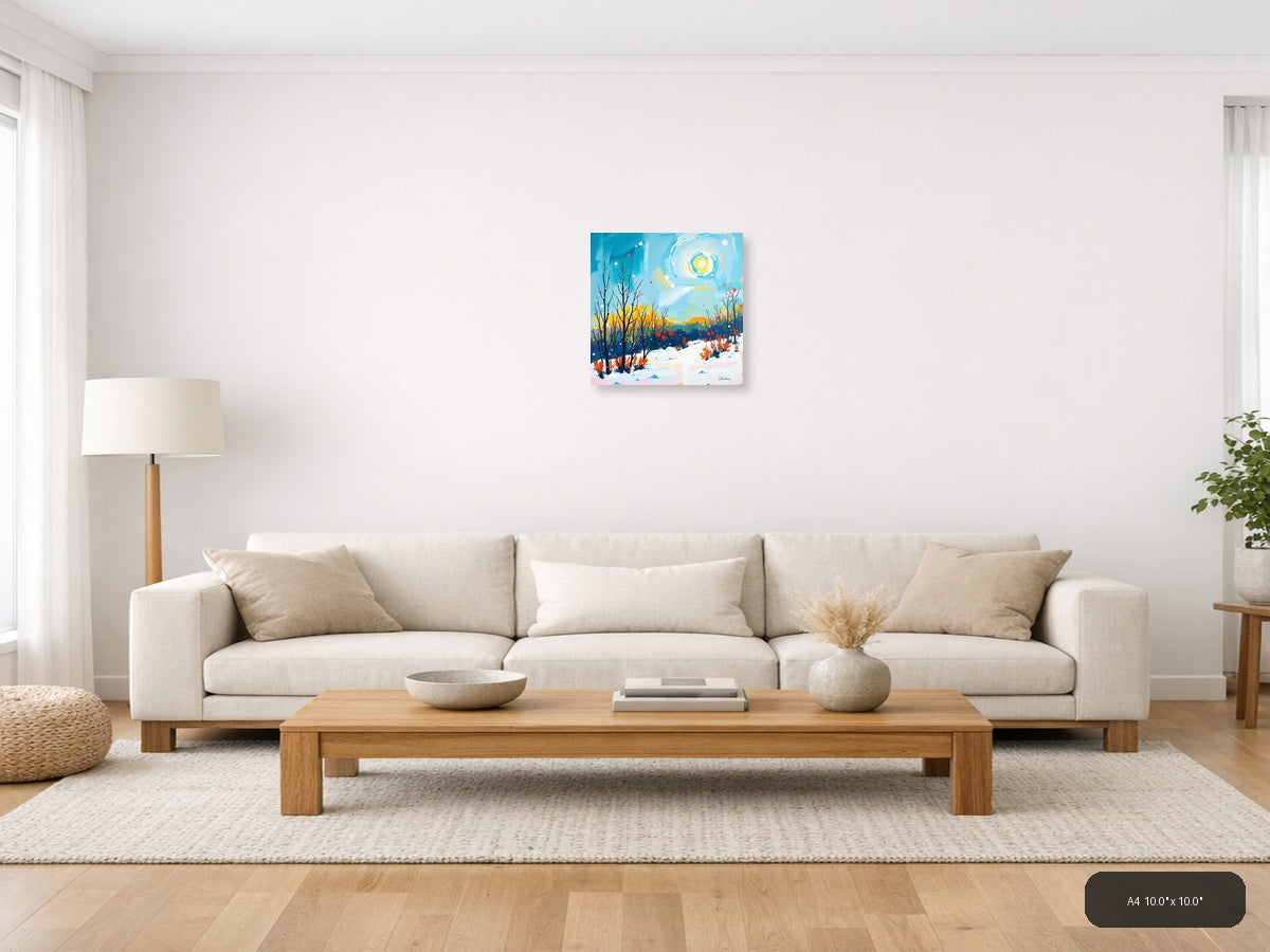Abstract Winter Landscape with Sun - Modern Wall Art — A4 / Living Room