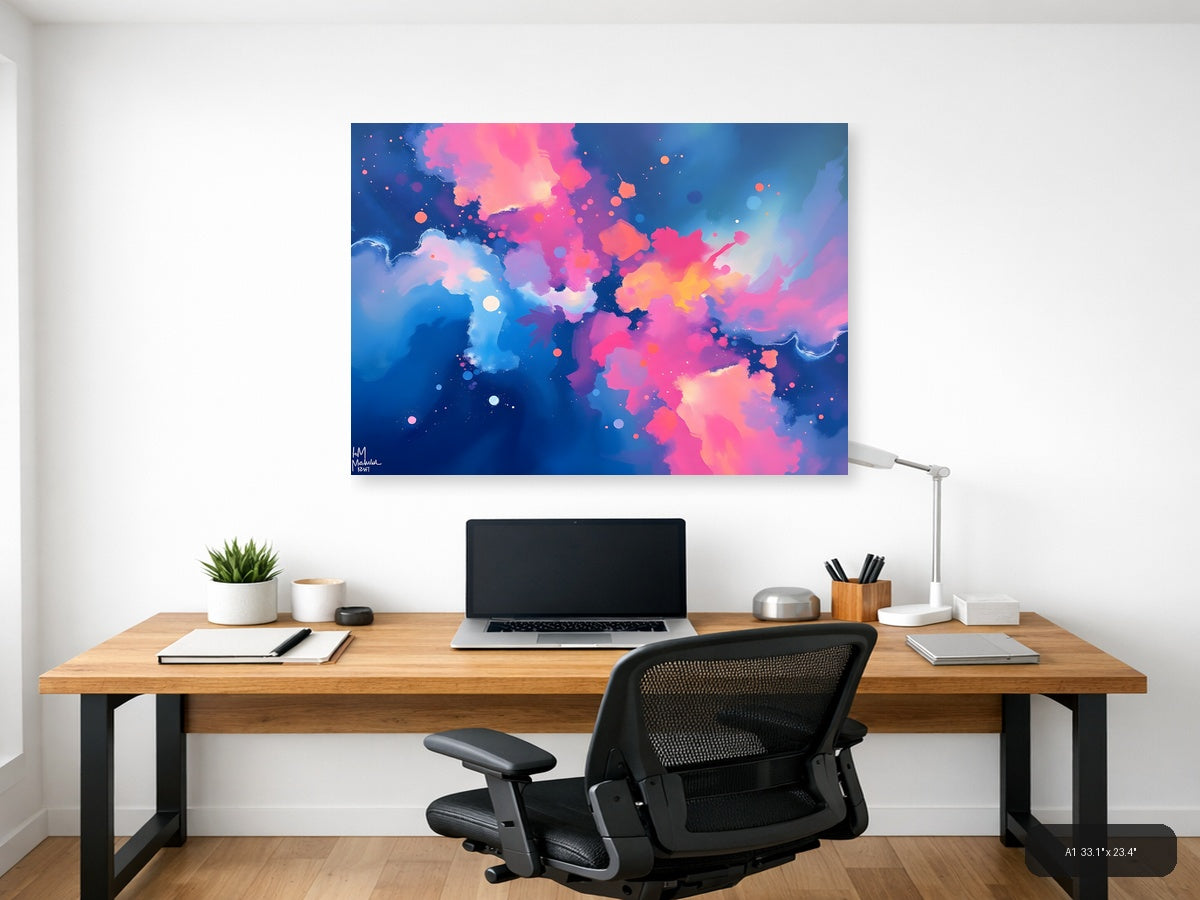 Abstract Pink & Blue Fluid Clouds Modern Wall Art — A1 / Office