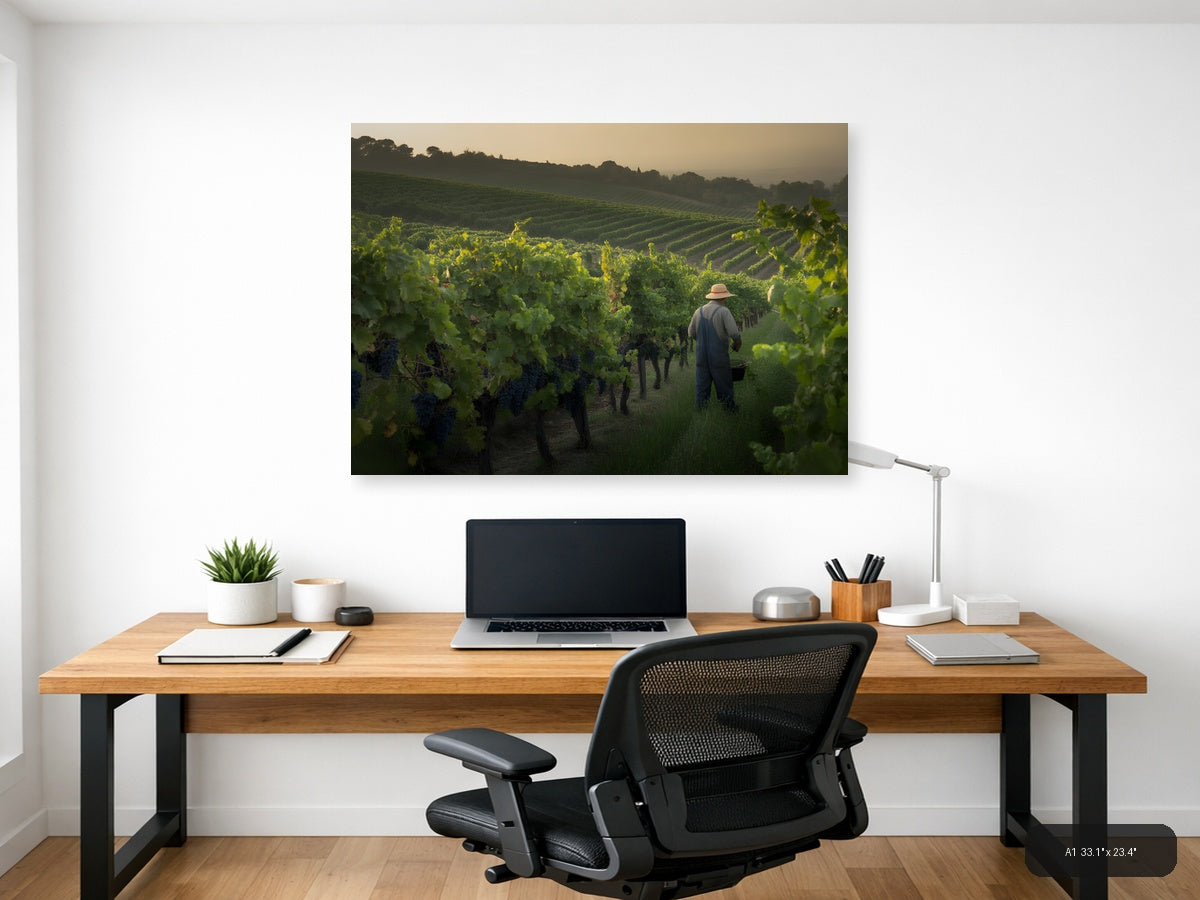 Vineyard Worker at Sunset - Photography Wall Art — A1 / Office