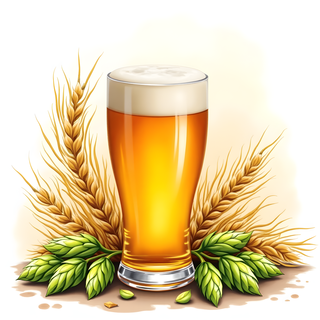 Beer Glass with Wheat and Hops Watercolor Wall Art