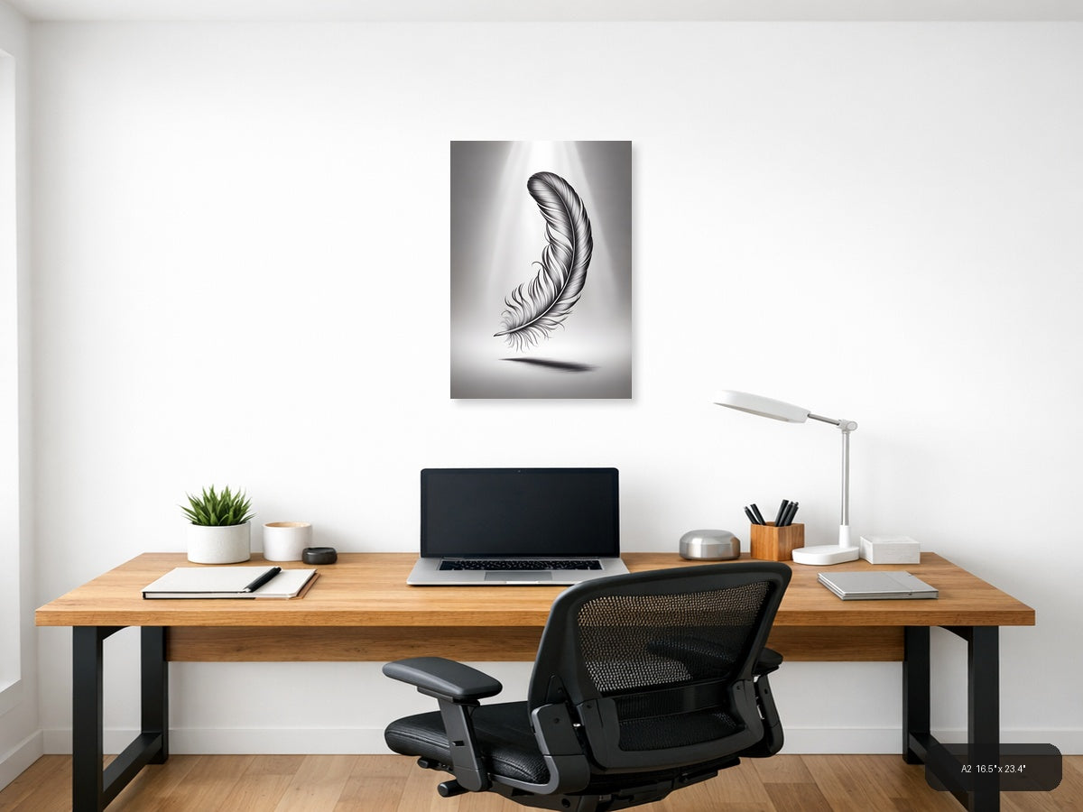 Detailed Feather Line Art Drawing - Minimalist Wall Art — A2 / Office