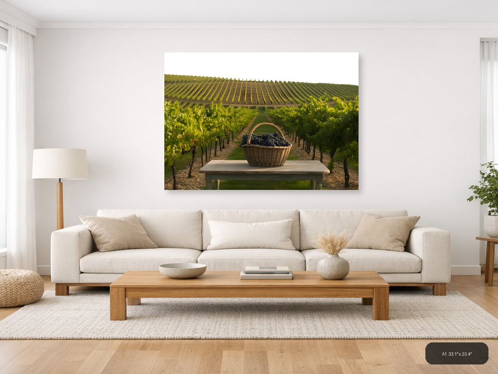 Vineyard Harvest Basket Minimalist Landscape Wall Art — A1 / Living Room