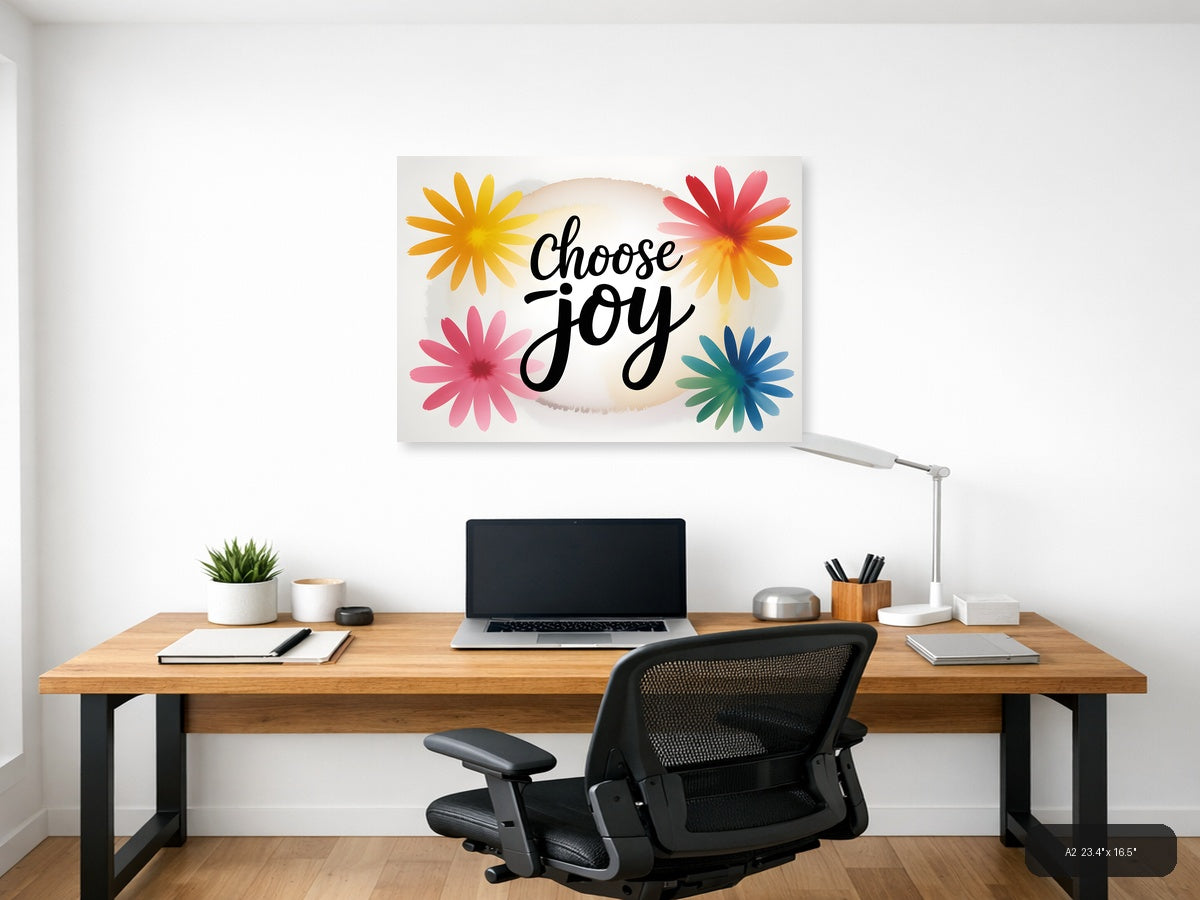 Choose Joy Watercolor Flowers Landscape Wall Art — A2 / Office