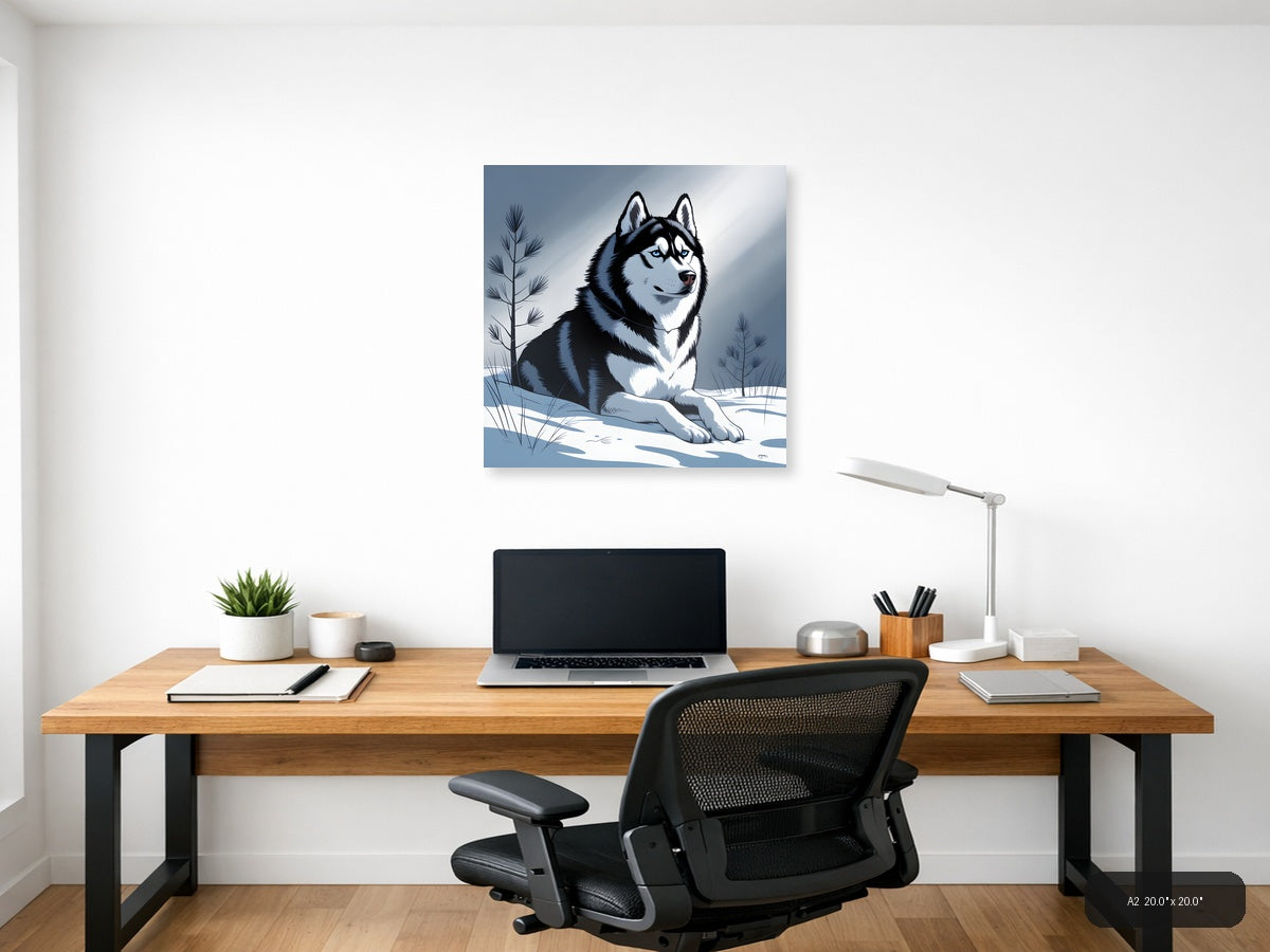 Husky in Snow Winter Landscape Photography Wall Art — A2 / Office