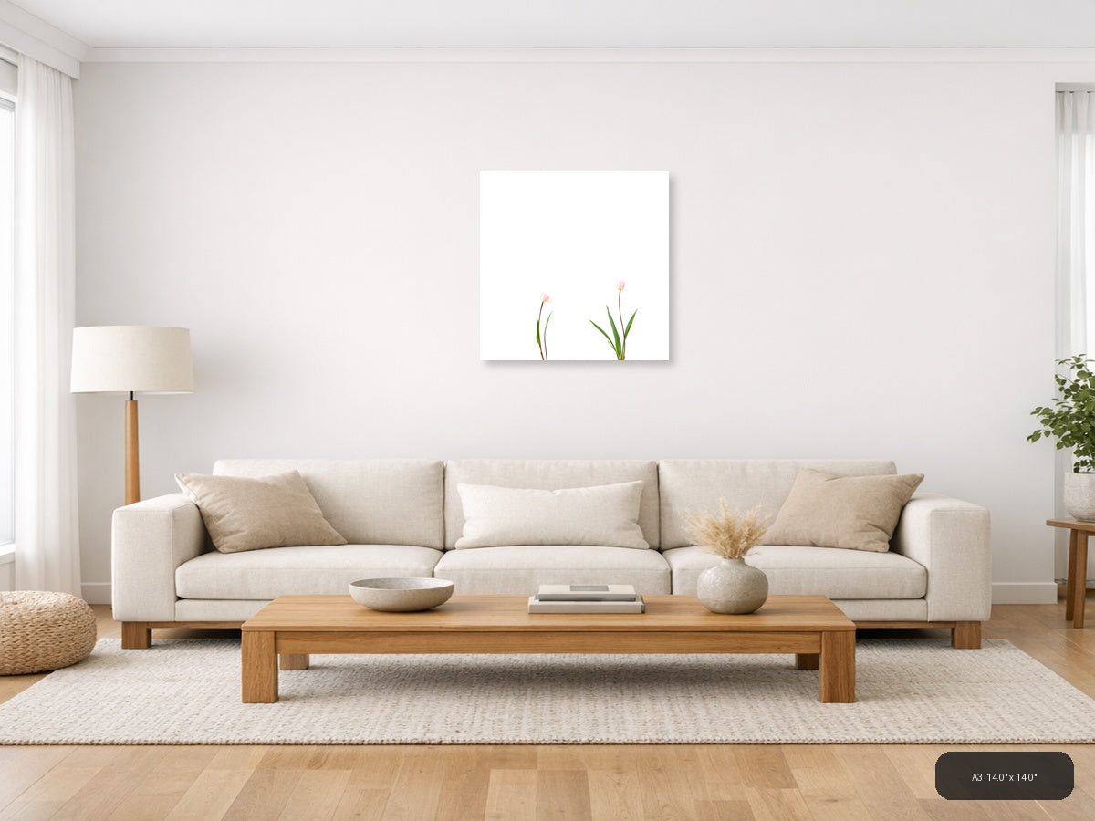 Minimalist Pink Tulips on White Background Wall Art — A3 / Living Room