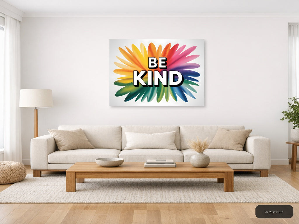 Be Kind Watercolor Rainbow Sunburst Wall Art — A2 / Living Room