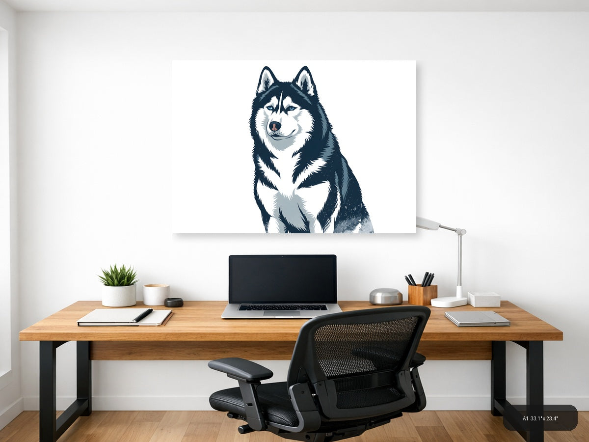 Husky Portrait Minimalist Black and White Wall Art — A1 / Office