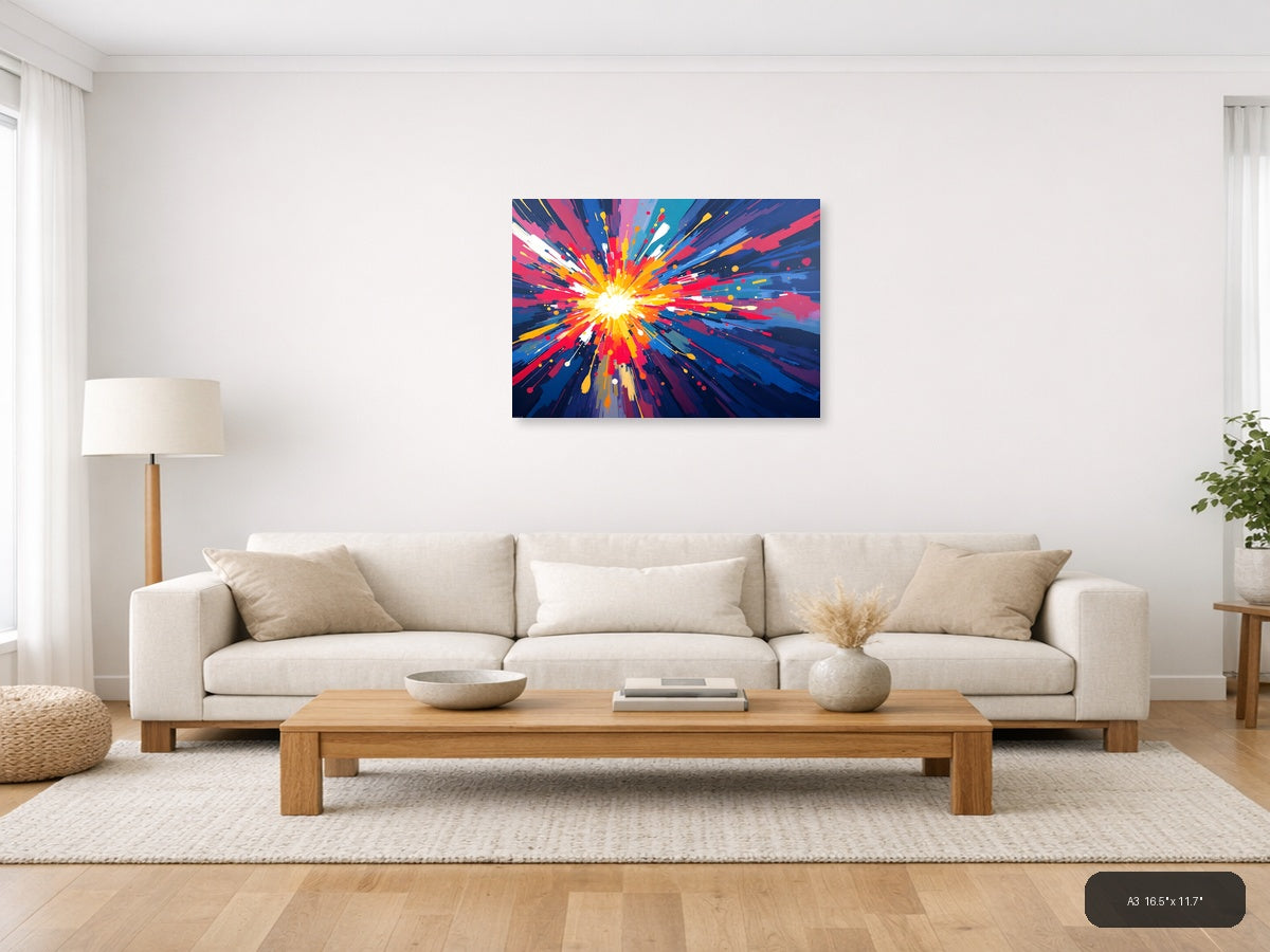 Vibrant Radiant Burst Abstract Explosion Wall Art — A3 / Living Room