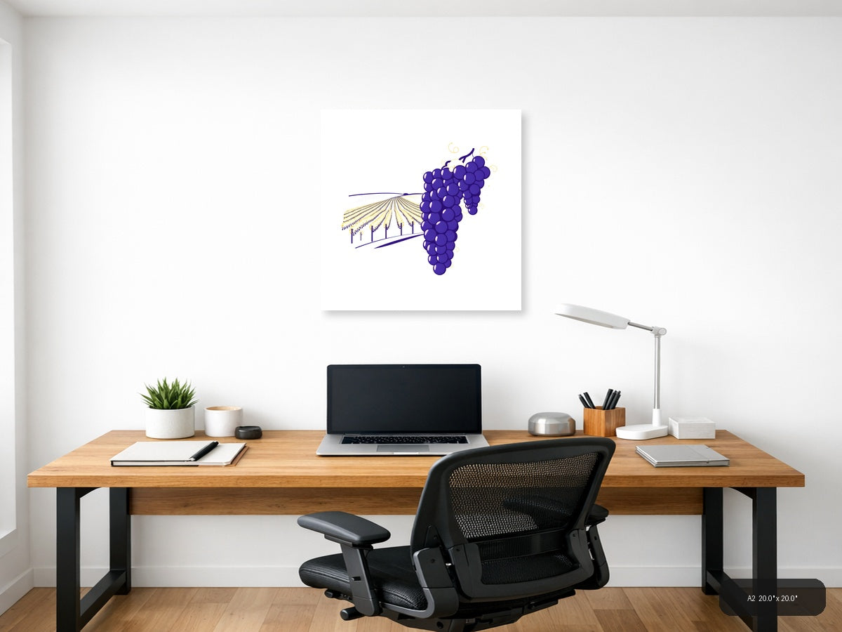 Minimalist Purple Grapes Vineyard Field Wall Art — A2 / Office