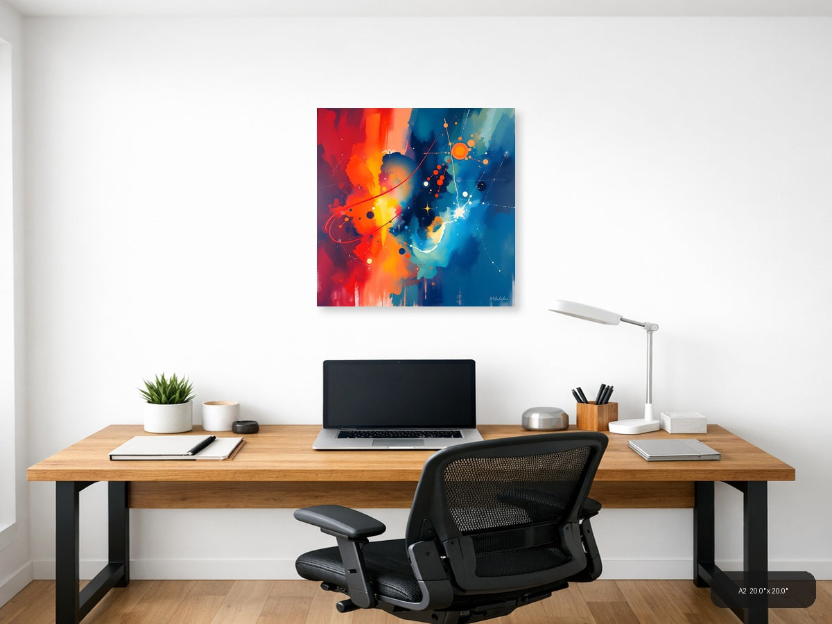 Abstract Cosmic Energy Orange Blue Wall Art — A2 / Office