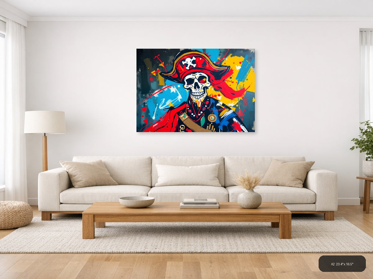 Pirate Skull Red Abstract Canvas Wall Art — A2 / Living Room