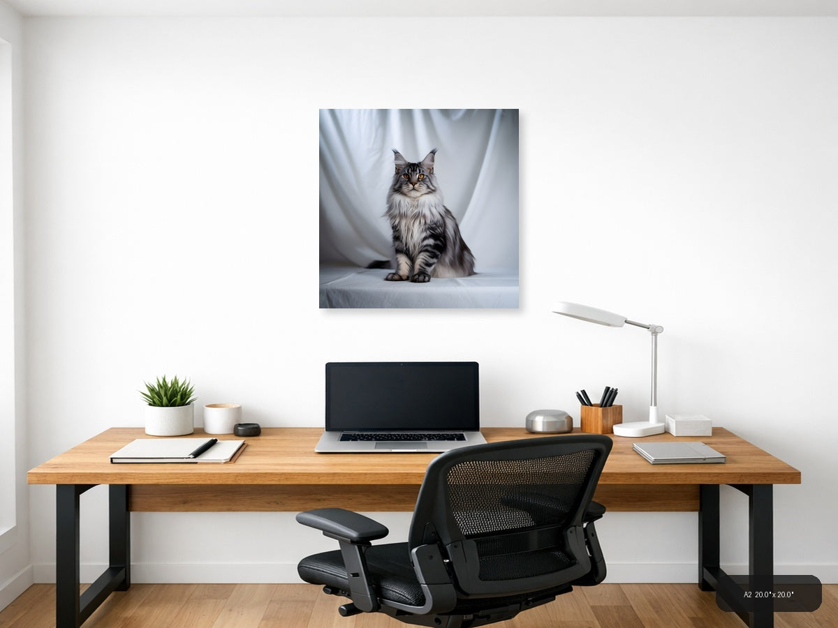 Gray Tabby Cat Portrait Minimalist Wall Art — A2 / Office