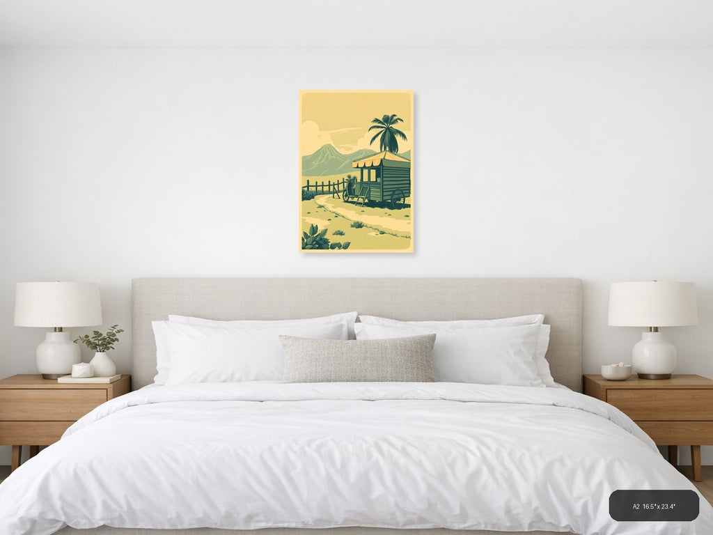 Vintage Desert Caravan Trailer Palm Tree Wall Art — A2 / Bedroom