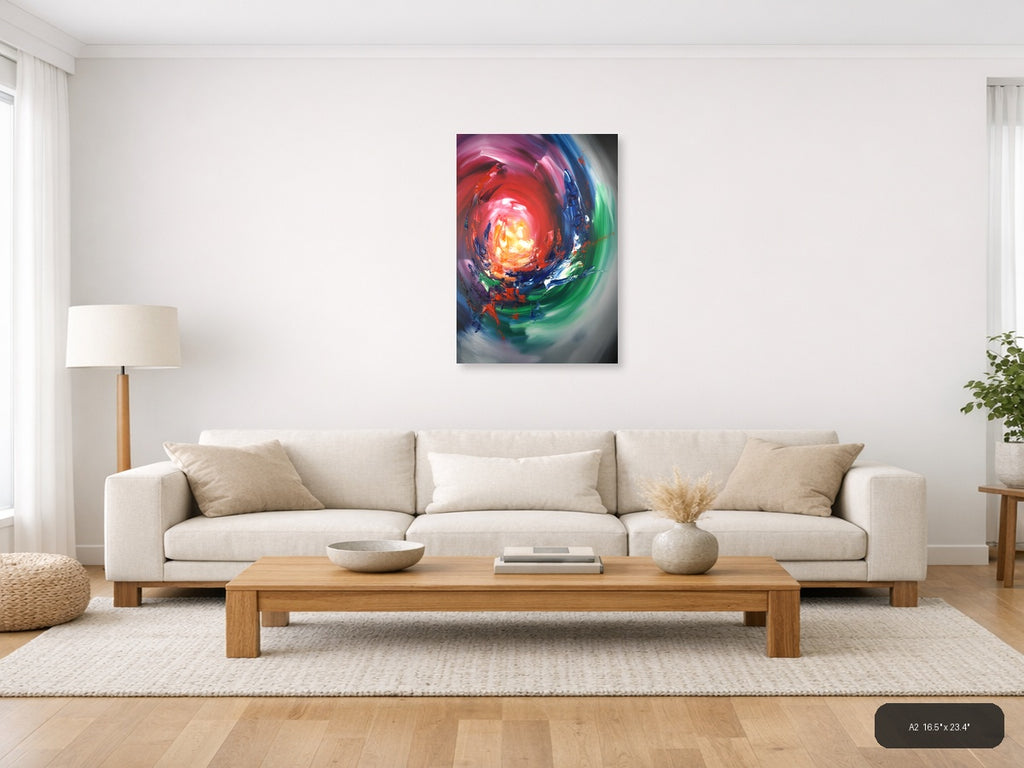 Radiant Cosmic Energy Abstract Spiral Wall Art — A2 / Living Room