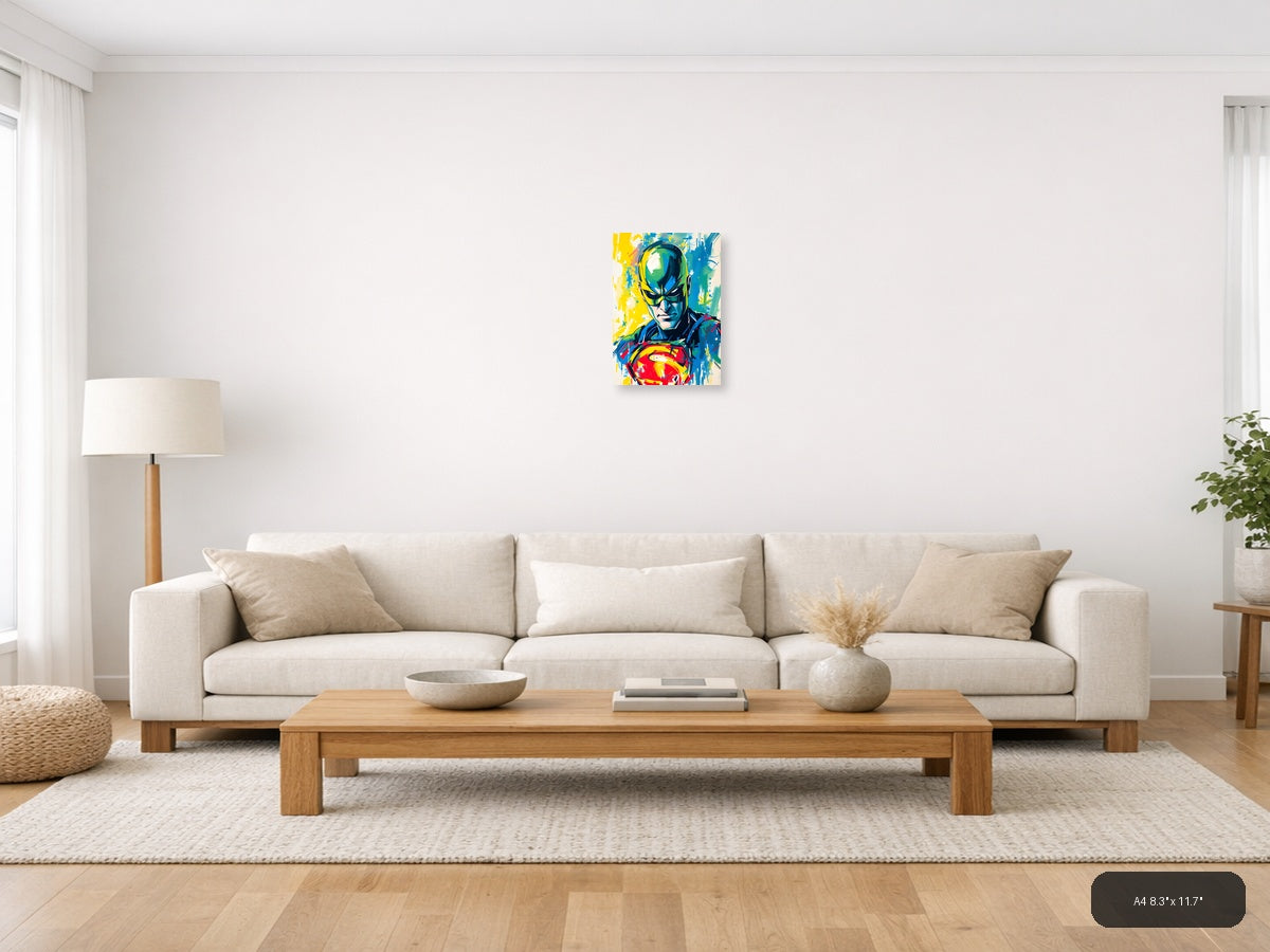 Abstract Superhero Portrait Colorful Modern Wall Art — A4 / Living Room