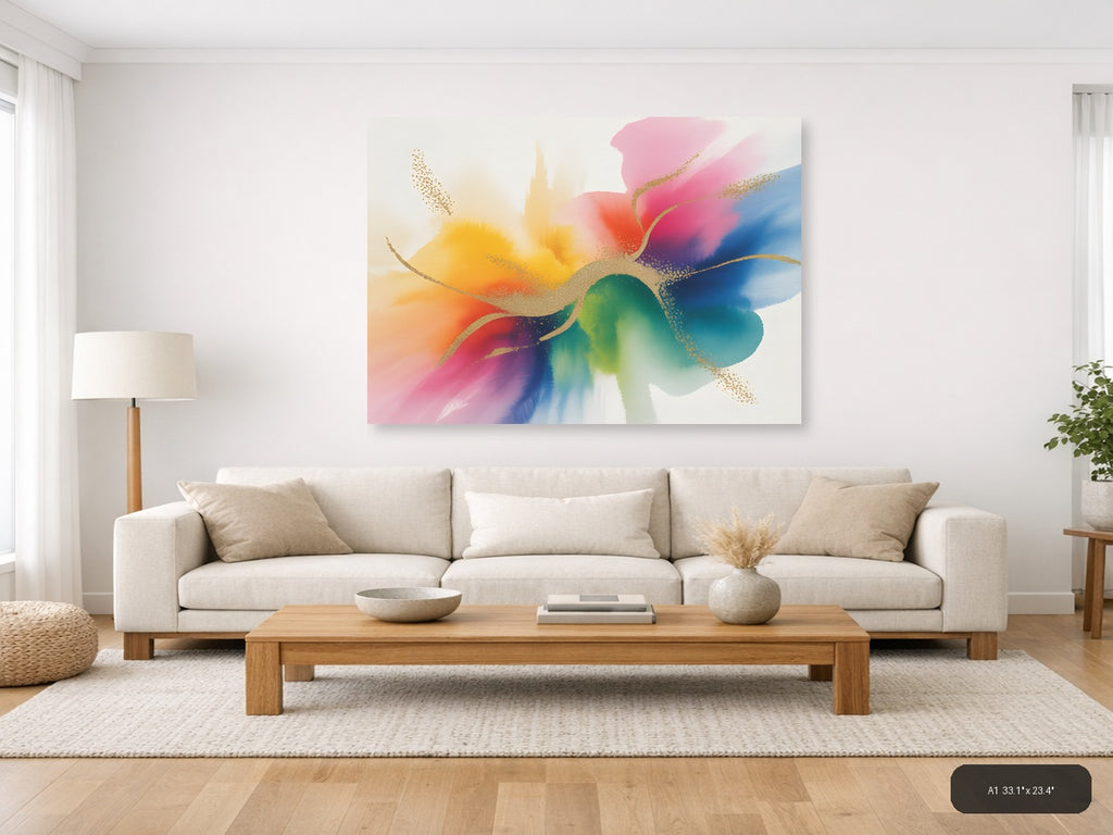 Colorful Abstract Watercolor Flower Wall Art — A1 / Living Room