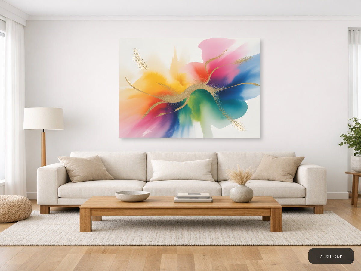Colorful Abstract Watercolor Flower Wall Art — A1 / Living Room