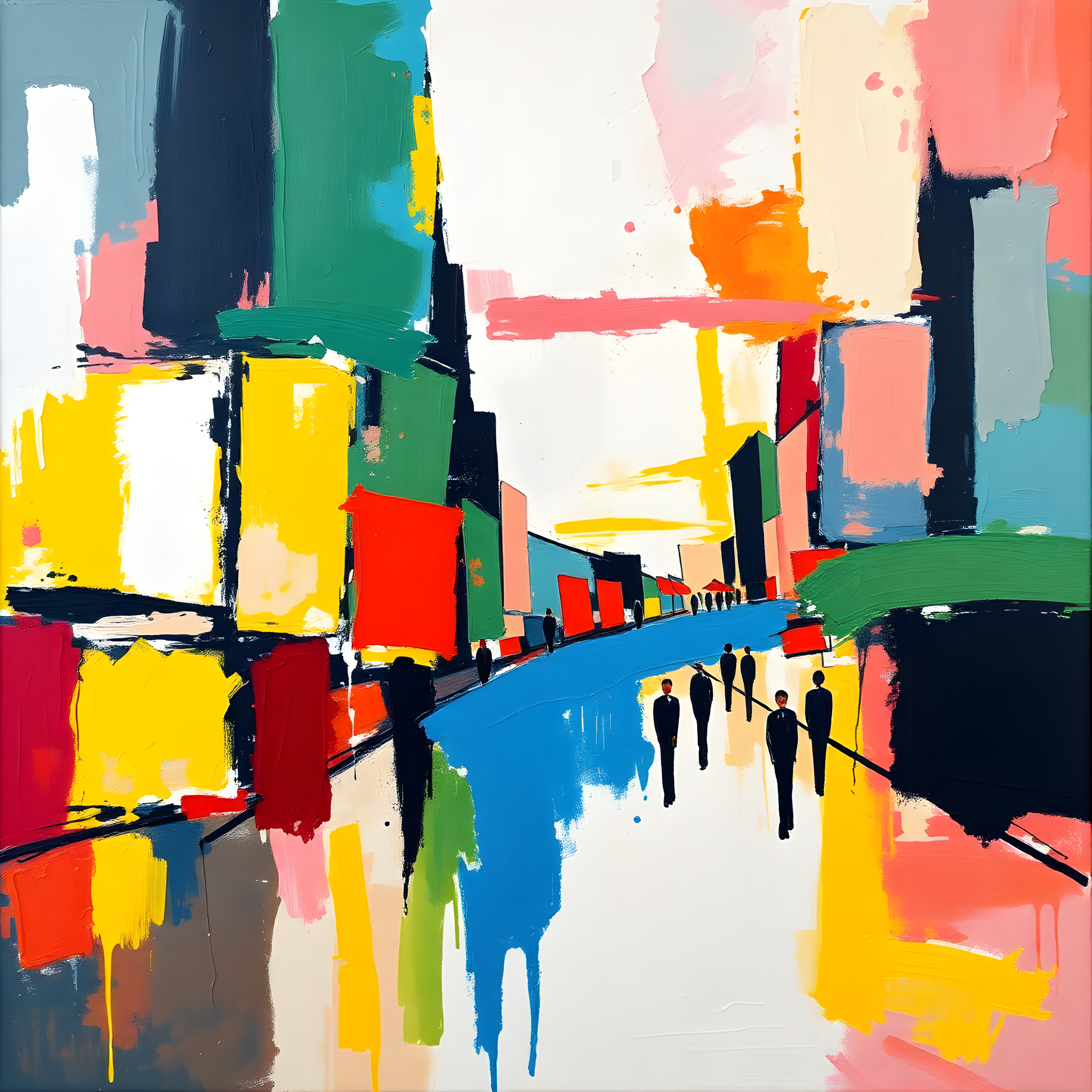 Colorful Abstract Urban Street Scene Wall Art