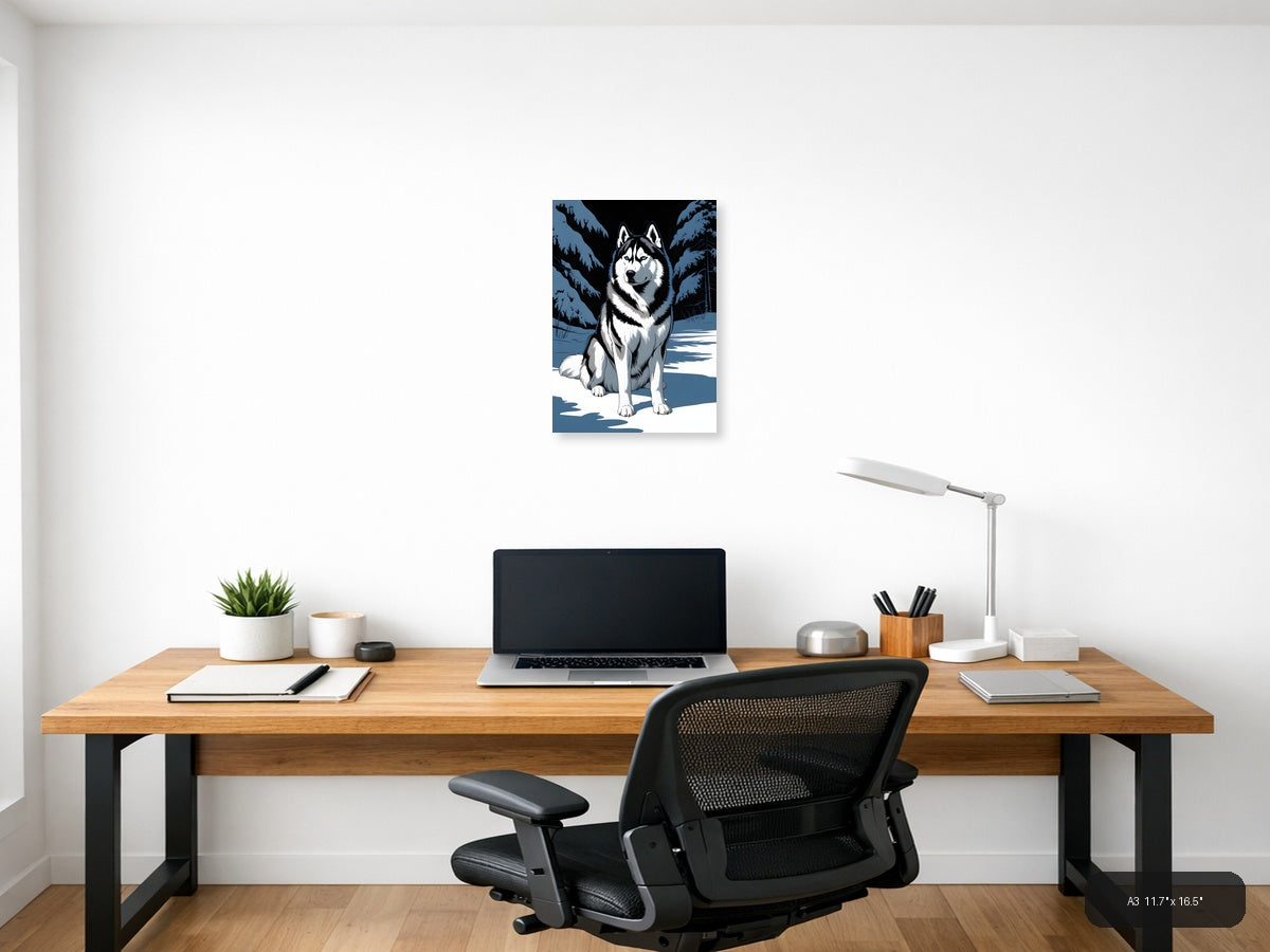 Husky in Winter Forest Snow Photography Wall Art — A3 / Office