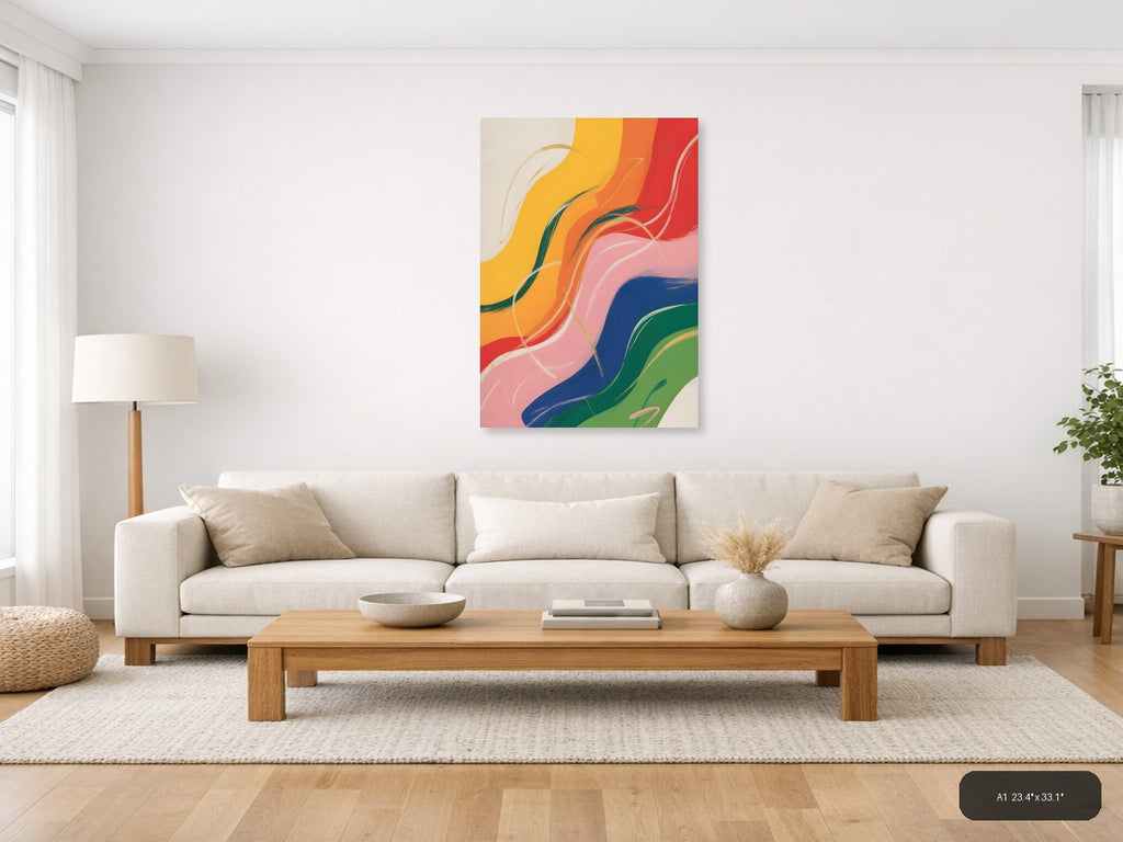 Colorful Abstract Waves Rainbow Flow Wall Art — A1 / Living Room