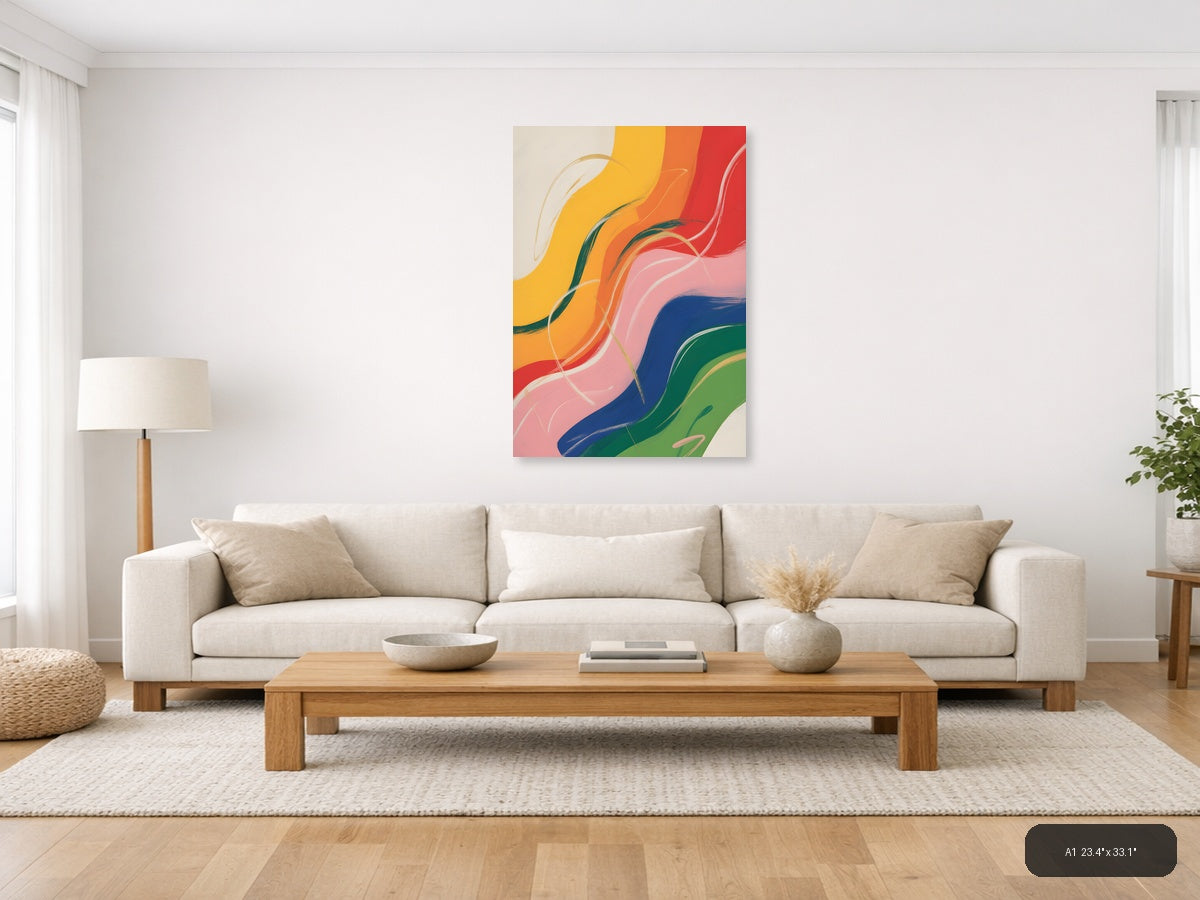 Colorful Abstract Waves Rainbow Flow Wall Art — A1 / Living Room