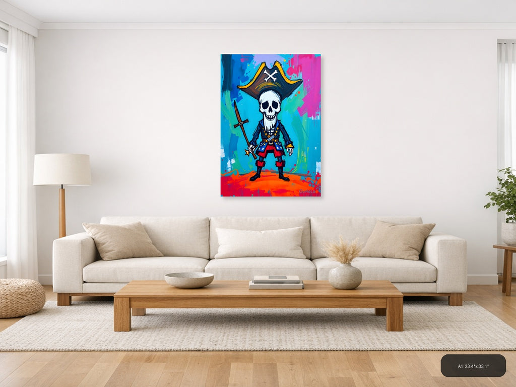 Pirate Skull Captain Abstract Colorful Wall Art — A1 / Living Room