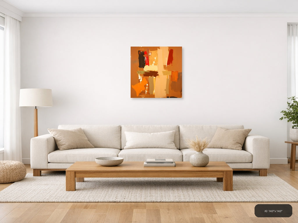 Abstract Orange & Red Geometric Modern Wall Art — A3 / Living Room