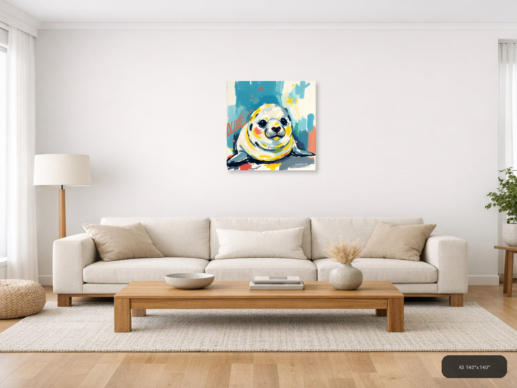 Cheerful Abstract Seal Portrait Modern Wall Art — A3 / Living Room