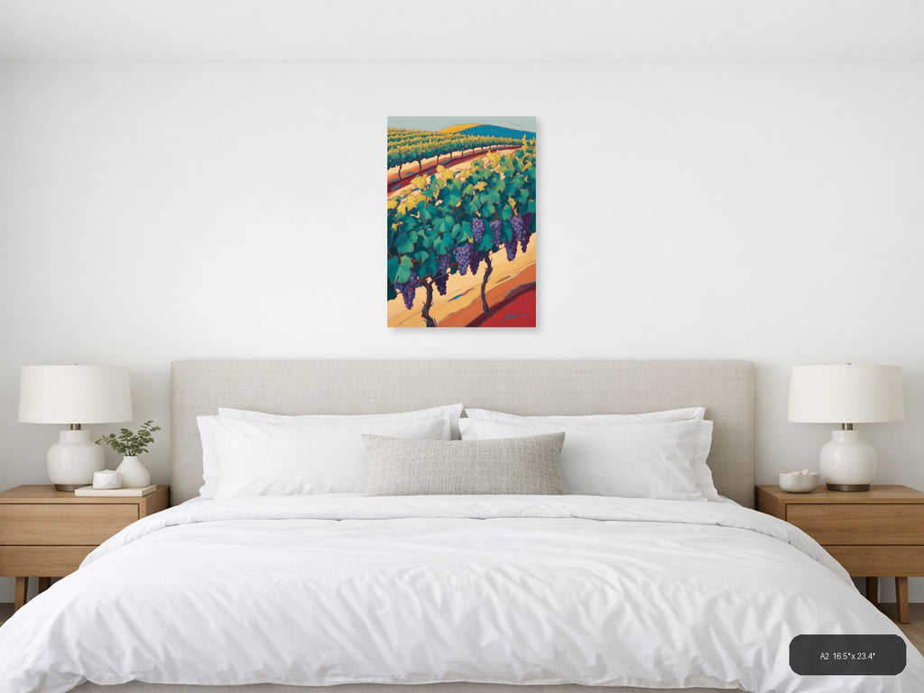 Vineyard Landscape Abstract Purple Grapes Wall Art — A2 / Bedroom