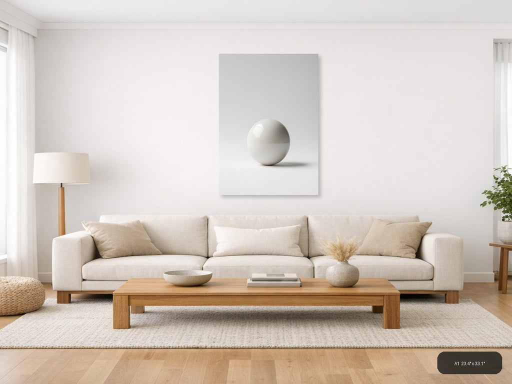 Minimalist White Sphere Shadow Study Wall Art — A1 / Living Room