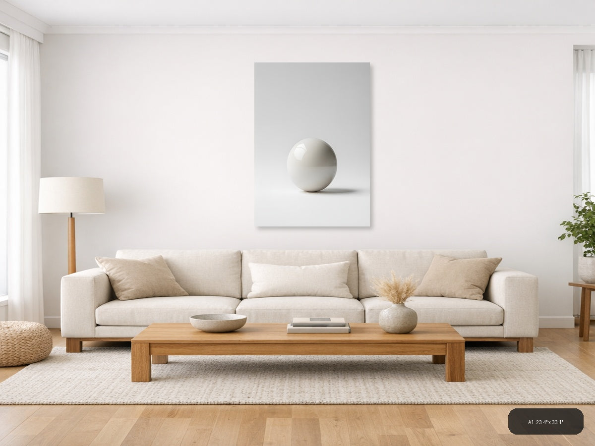 Minimalist White Sphere Shadow Study Wall Art — A1 / Living Room