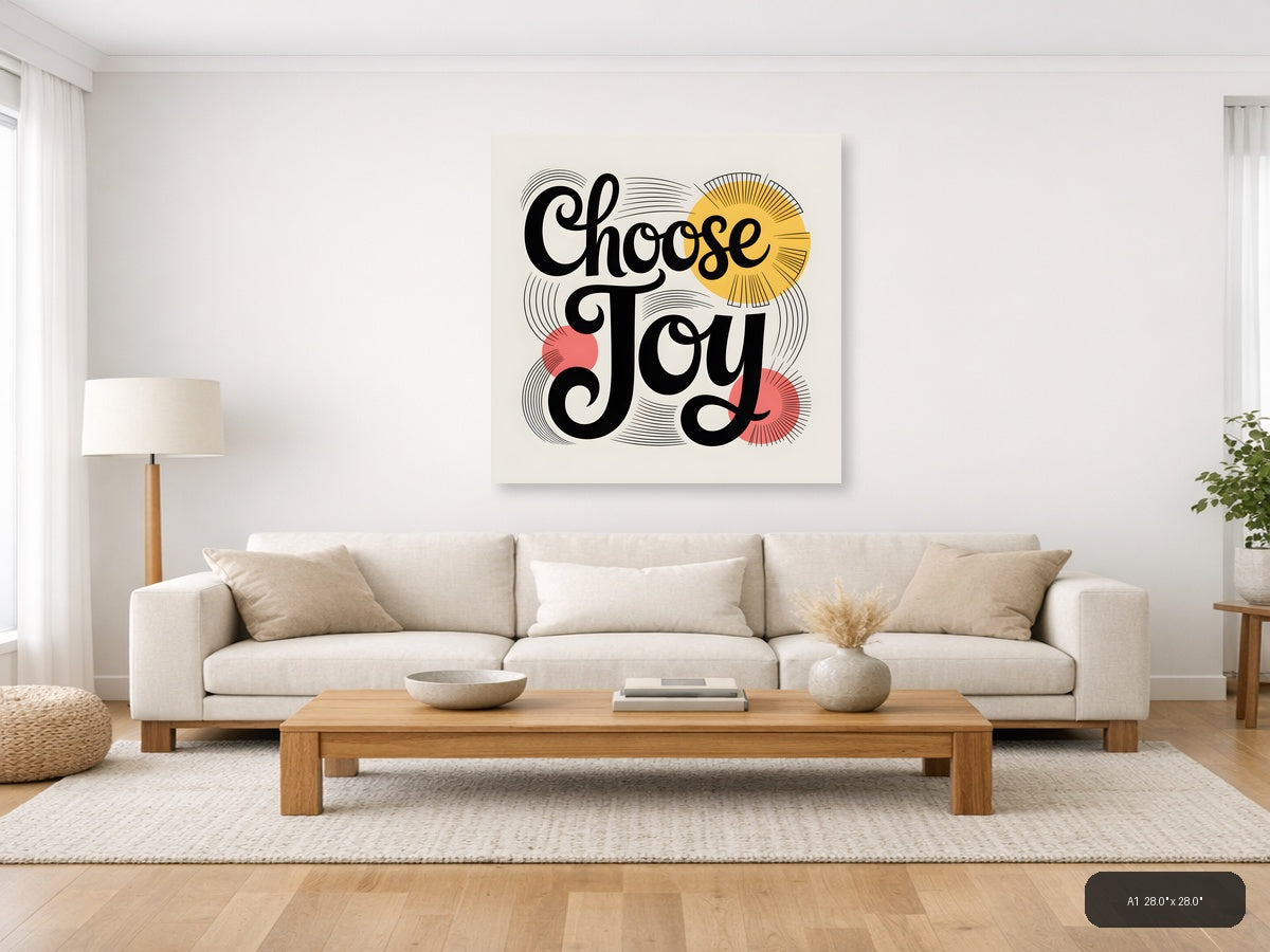 Choose Joy Line Art with Sun and Flowers Wall Art — A1 / Living Room