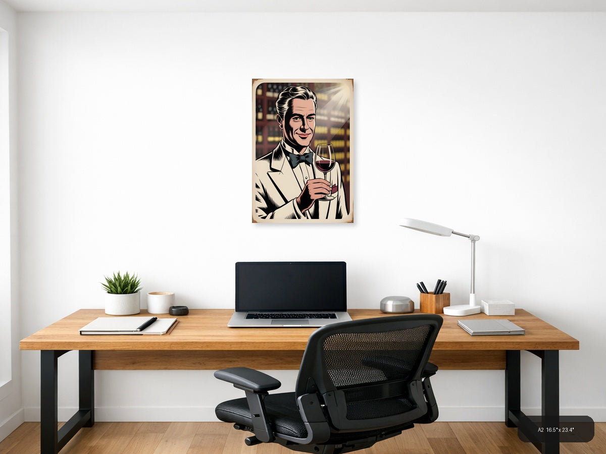 Vintage Gentleman with Wine Glass Portrait Wall Art — A2 / Office