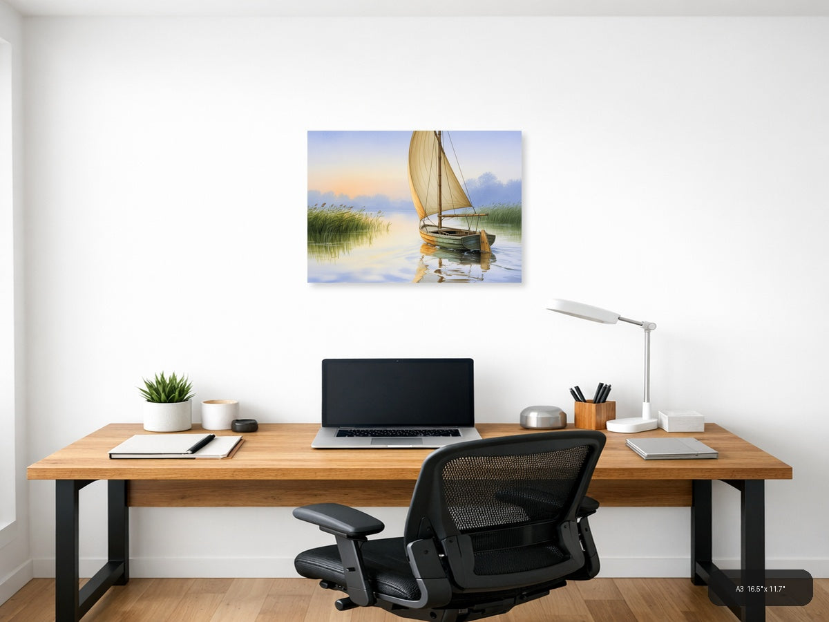 Boat — Watercolor (Landscape) Canvas Print | Watercolor Wall Art | A4 A3 A2 A1 — A3 / Office