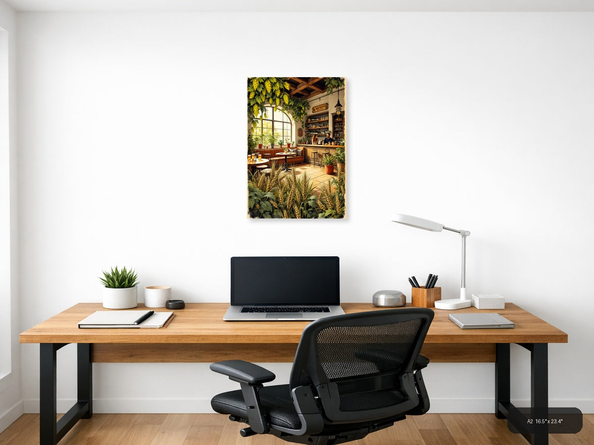 Vintage Brewery Taproom Interior Illustration Wall Art — A2 / Office
