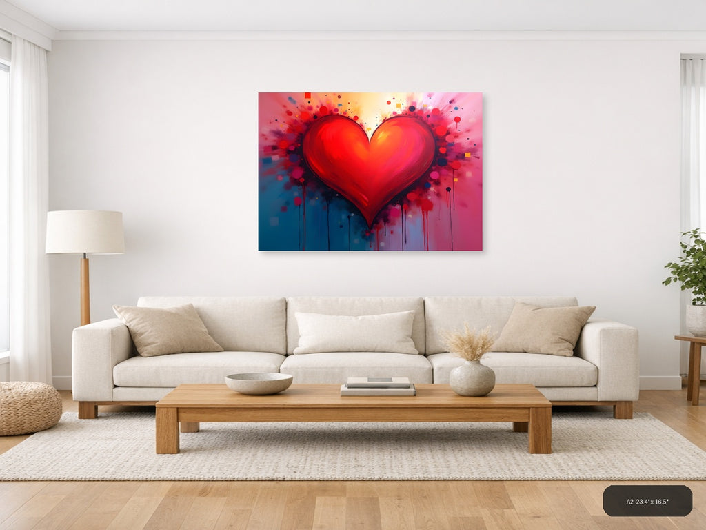 Red Heart Abstract Explosion Splatter Wall Art — A2 / Living Room