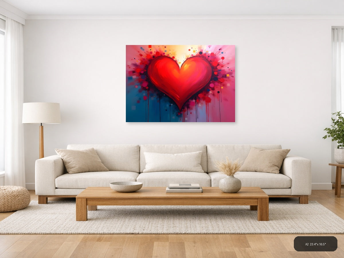 Red Heart Abstract Explosion Splatter Wall Art — A2 / Living Room
